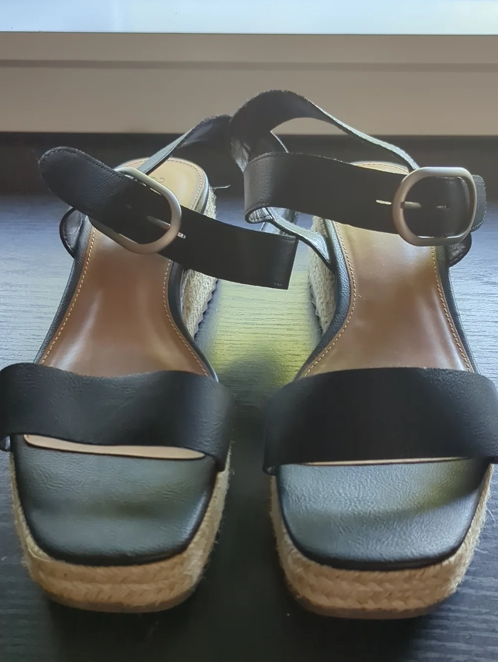 Black Espadrille Wedge Sandals with Ankle Strap